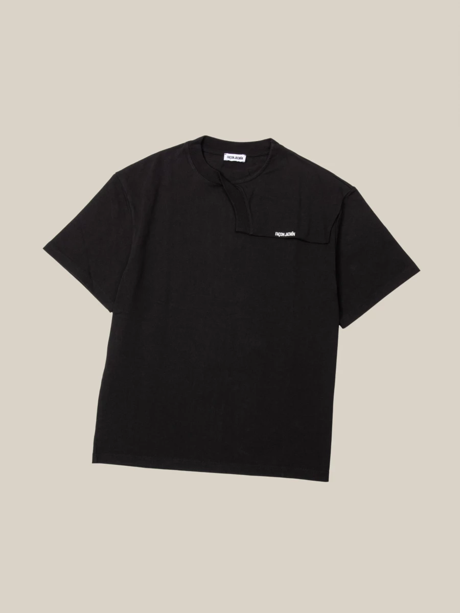 Black 'Tiago' Tompe l'oeil Cotton T-Shirt