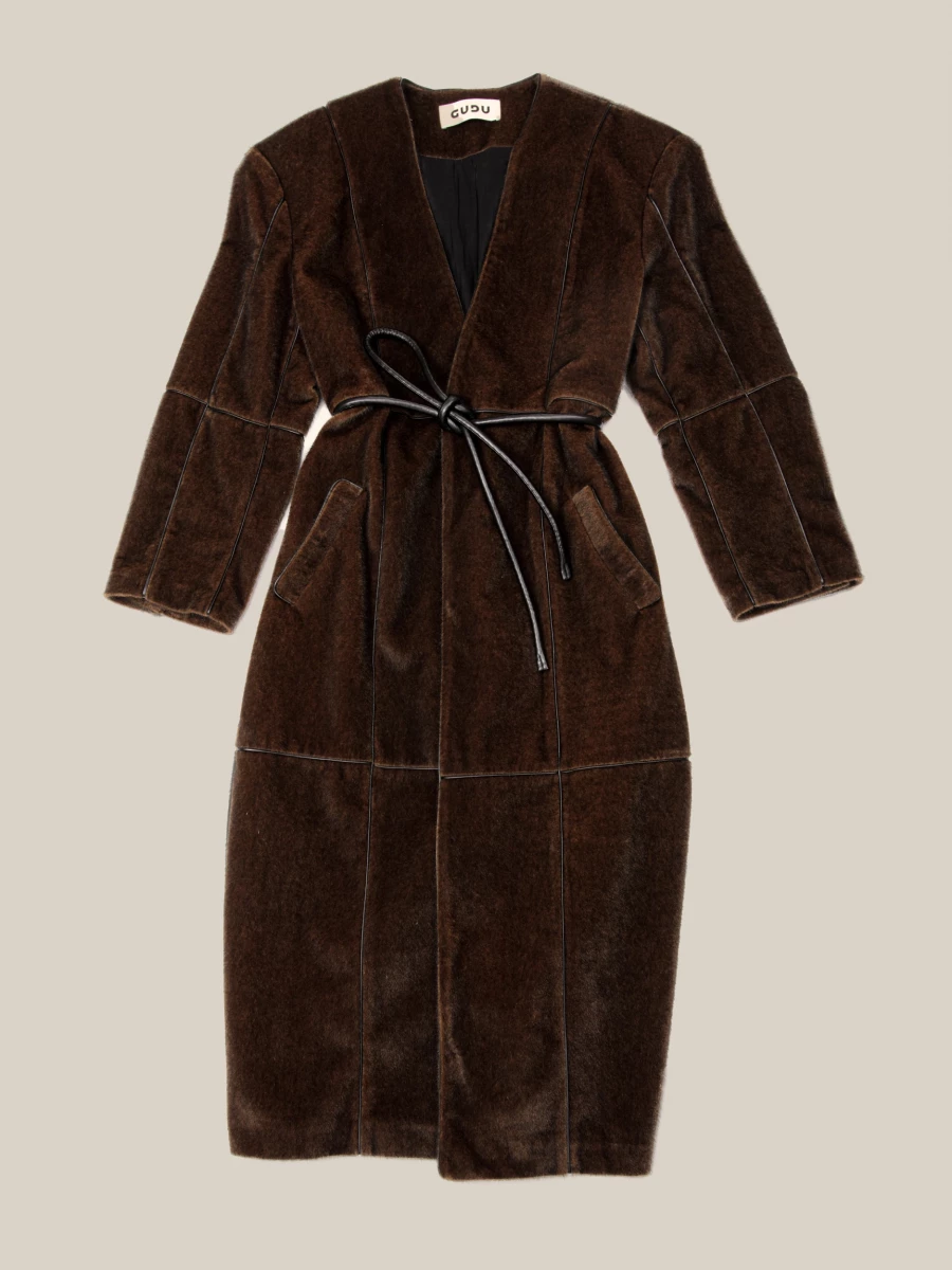 Brown Patchwork Style Straight-Cut Fake Mink Coat