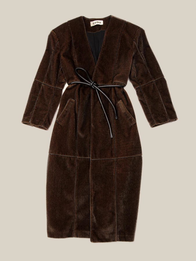 Brown Patchwork Style Straight-Cut Fake Mink Coat