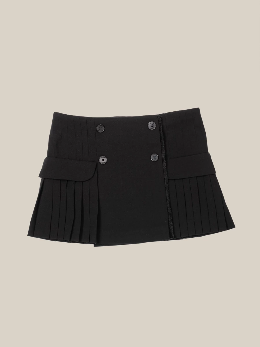 Black Button Fastening Pleated Miniskirt