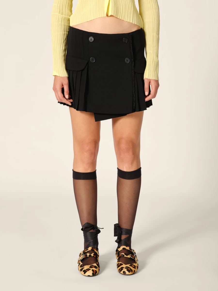 Black Button Fastening Pleated Miniskirt