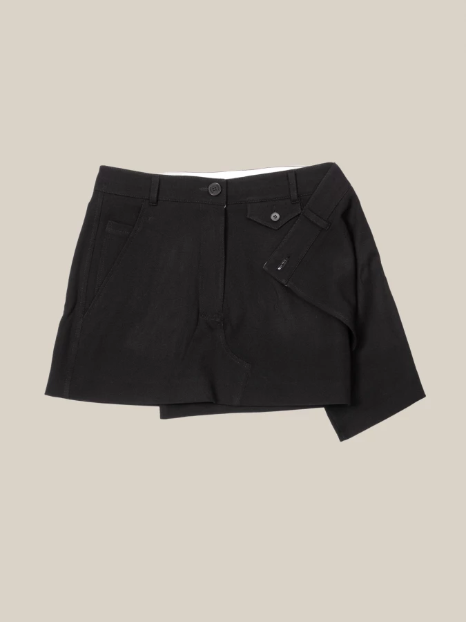 Black cotton miniskirt with train