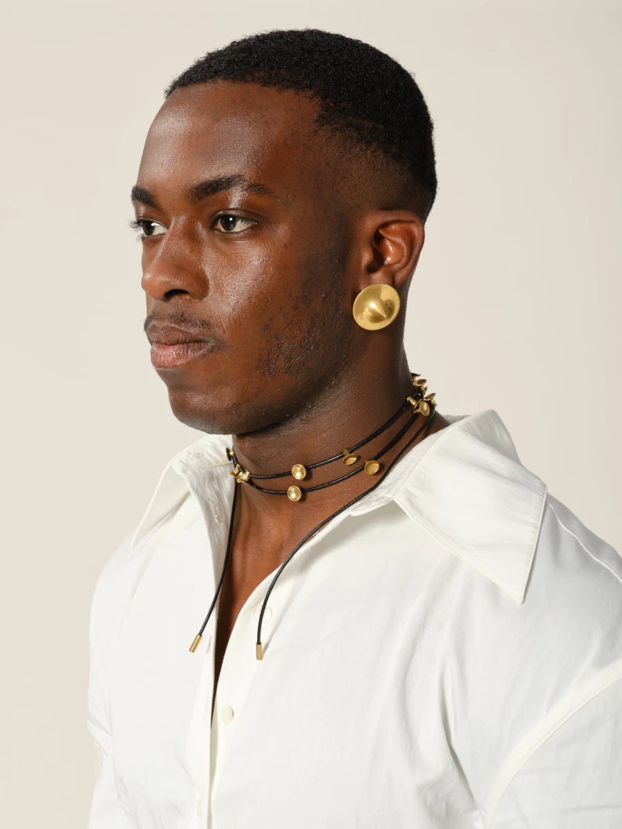 Black 'Lacet' Gold-plated Studs Necklace