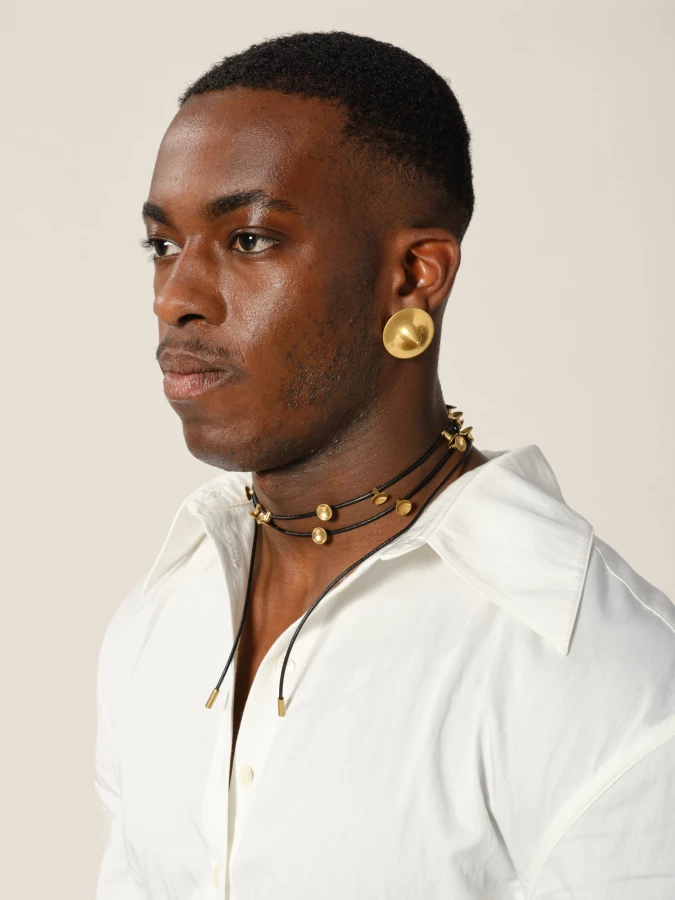 Black 'Lacet' Gold-plated Studs Necklace