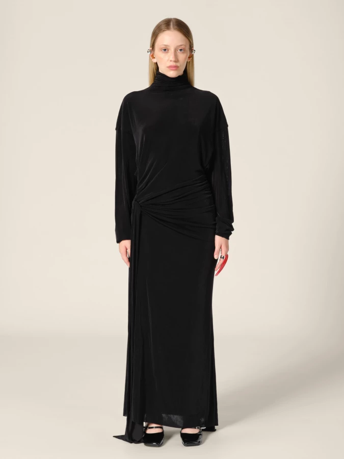 Abito Midi Nero 'Willani' a collo alto con spacco