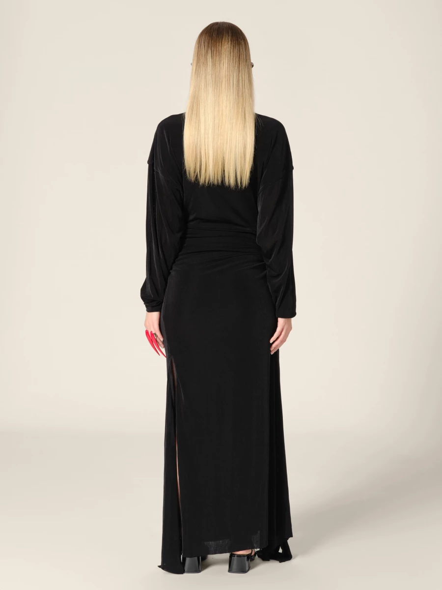 Black 'Willani' High Neck Side Slit Midi Dress