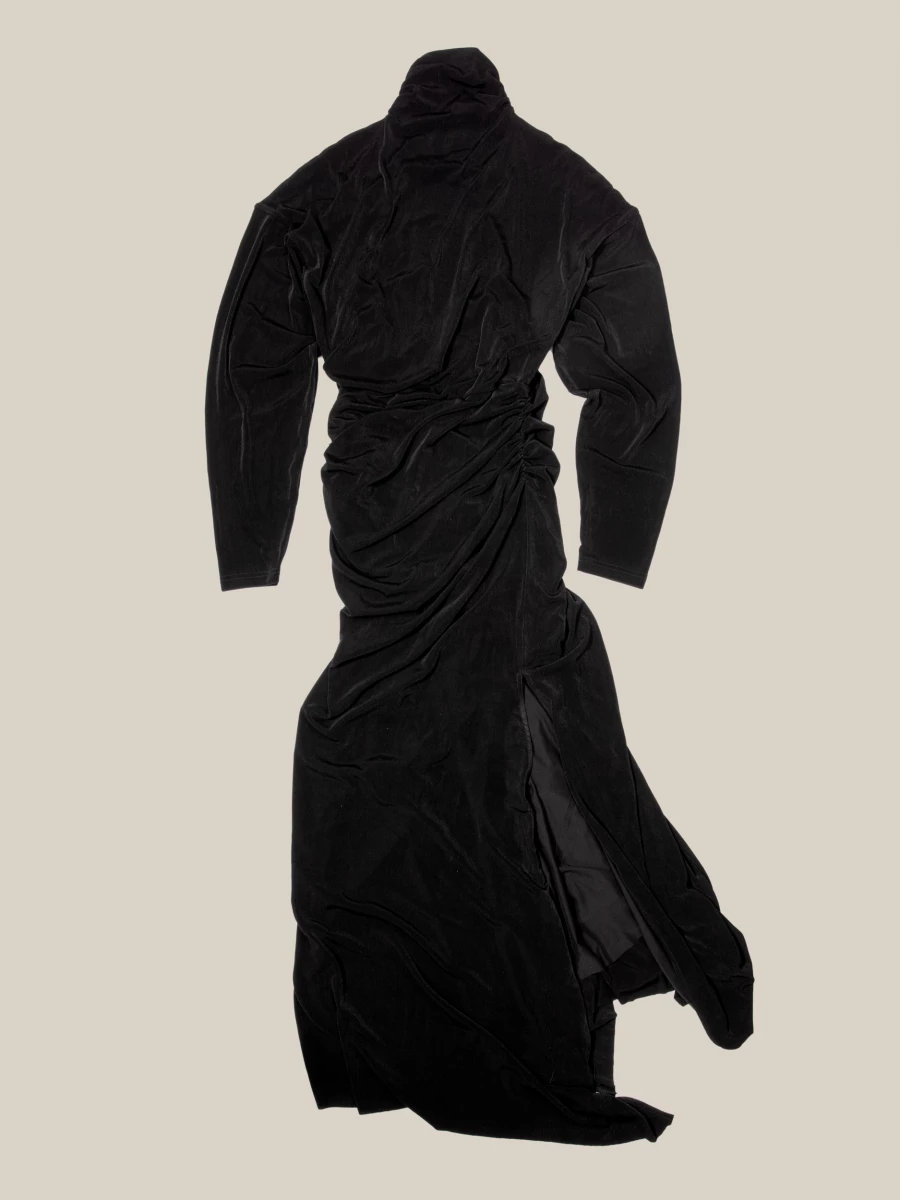 Black 'Willani' High Neck Side Slit Midi Dress