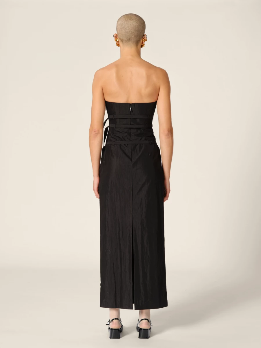 Abito Midi Nero 'Skylar' con Spalle Scoperte e Cinture