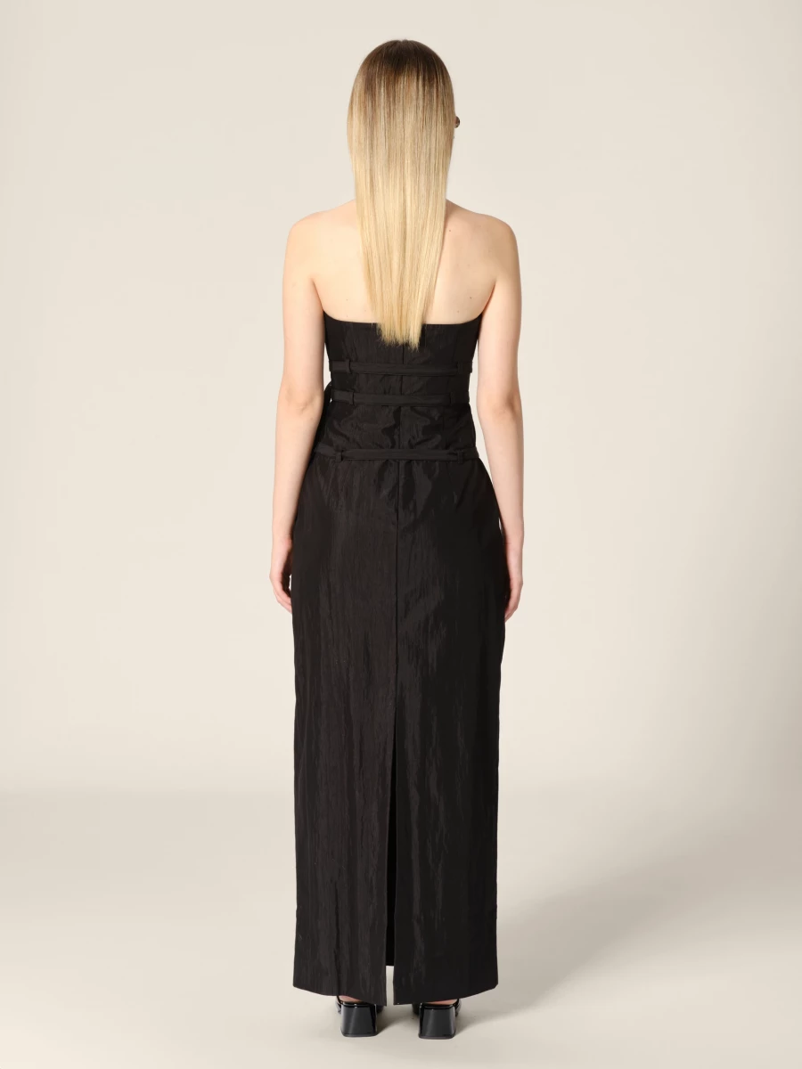 Abito Midi Nero 'Skylar' con Spalle Scoperte e Cinture