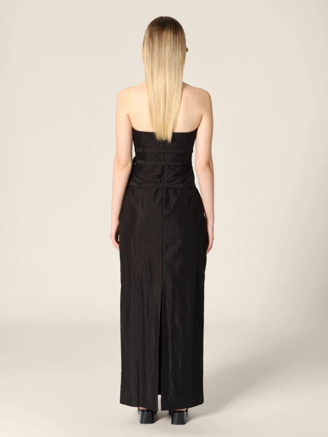 Abito Midi Nero 'Skylar' con Spalle Scoperte e Cinture