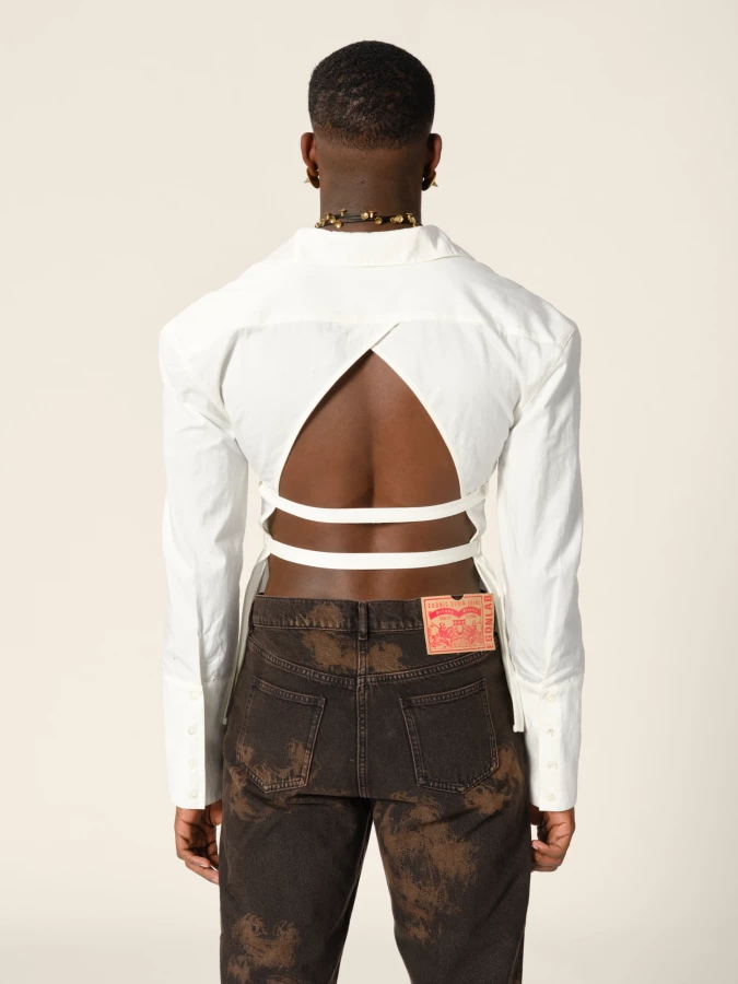 Ivory 'Skylar' Belted Bare Back Shirt
