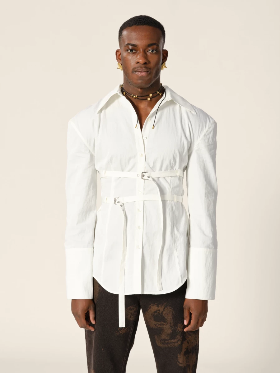 Camicia Avorio 'Skylar' a Schiena Nuda con Cinture