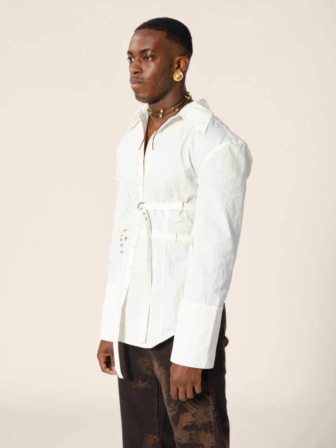 Ivory 'Skylar' Belted Bare Back Shirt