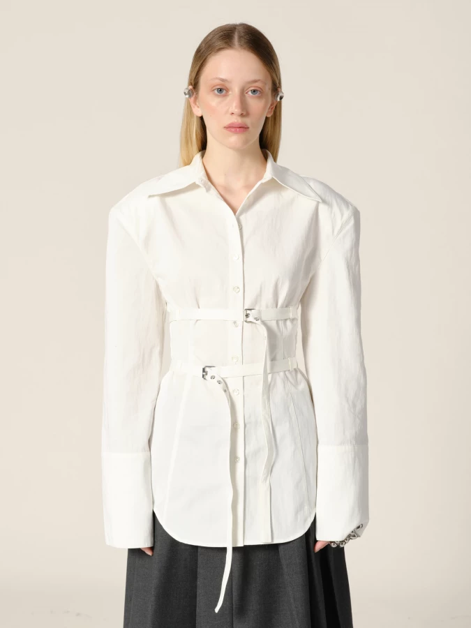 Camicia Avorio 'Skylar' a Schiena Nuda con Cinture