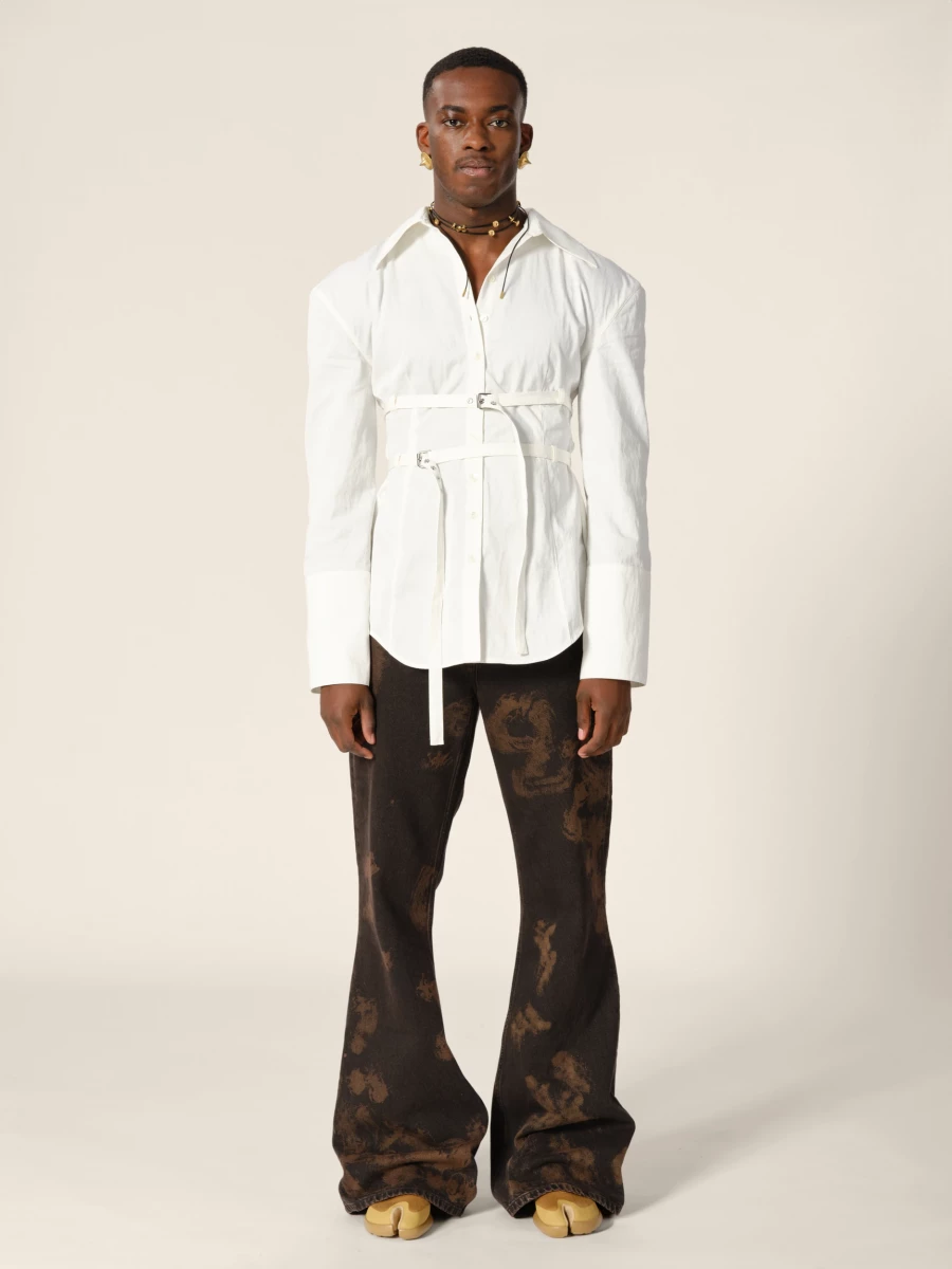 Camicia Avorio 'Skylar' a Schiena Nuda con Cinture