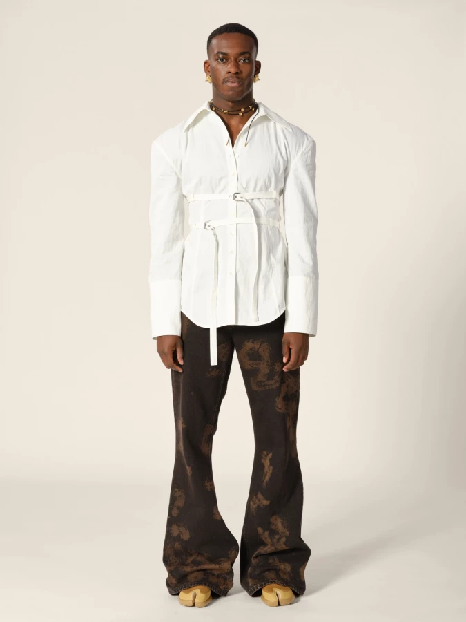 Camicia Avorio 'Skylar' a Schiena Nuda con Cinture