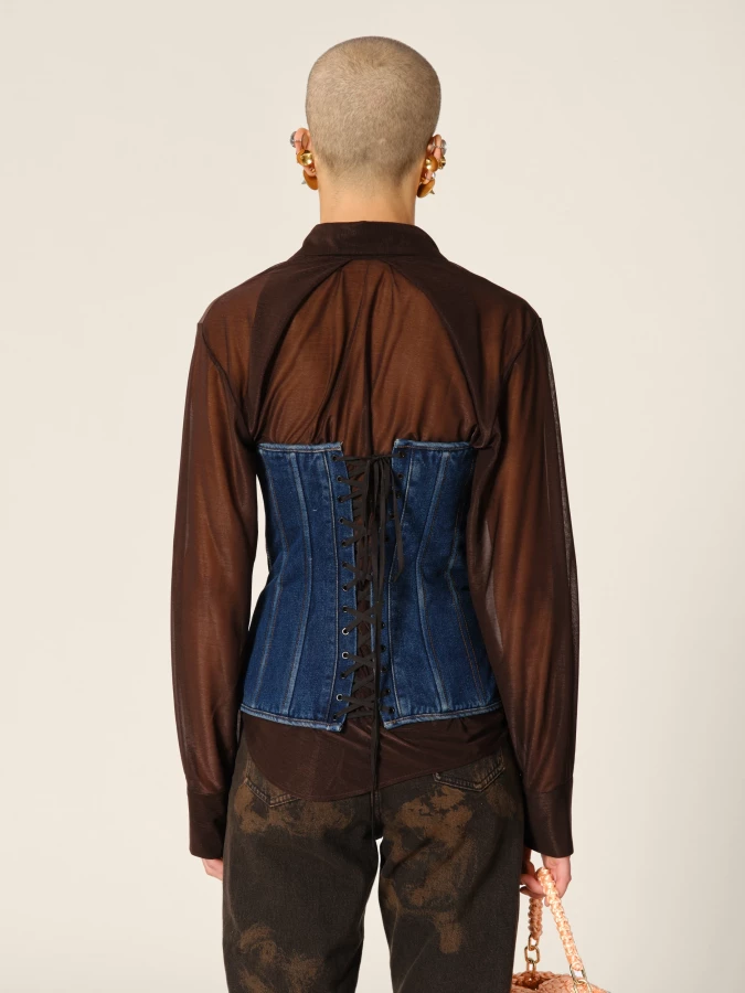 Dark Blue 'Nobilis' Laces Strapless Denim Corset