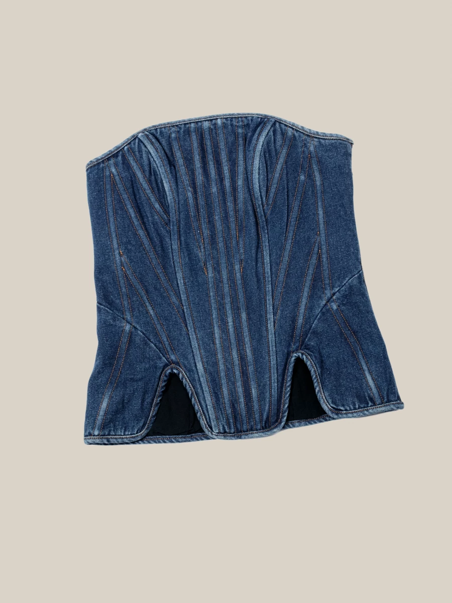 Corsetto Blu Scuro 'Nobilis' a spalle scoperte in Denim con lacci