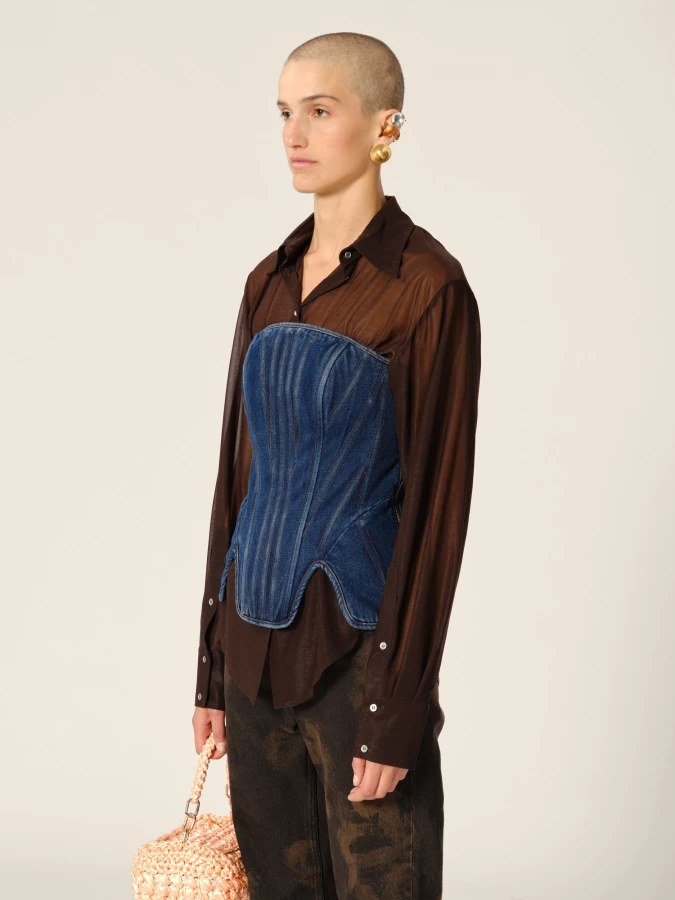 Corsetto Blu Scuro 'Nobilis' a spalle scoperte in Denim con lacci