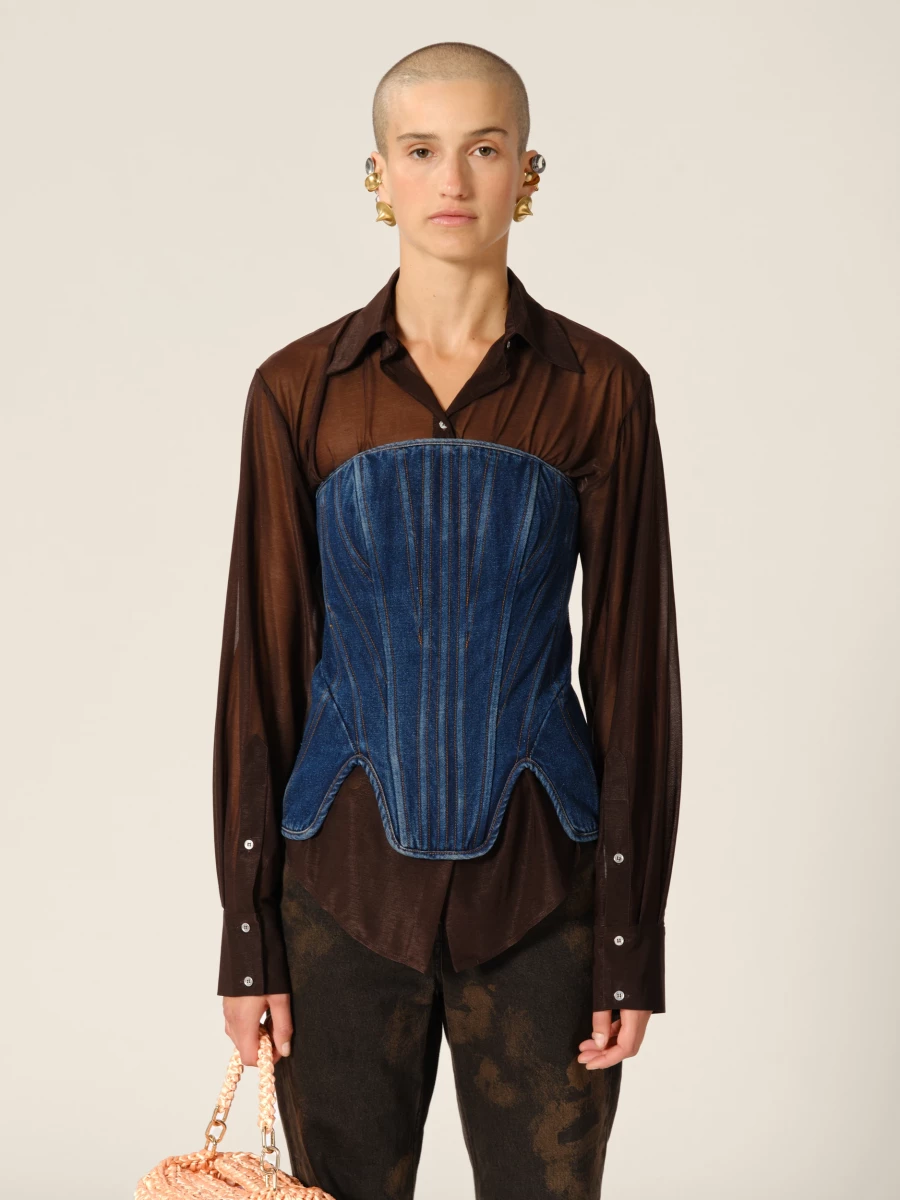 Dark Blue 'Nobilis' Laces Strapless Denim Corset