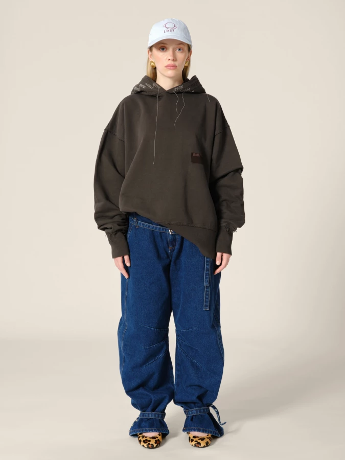 Dark Blue 'Skylar' Belted Wide Leg Jeans