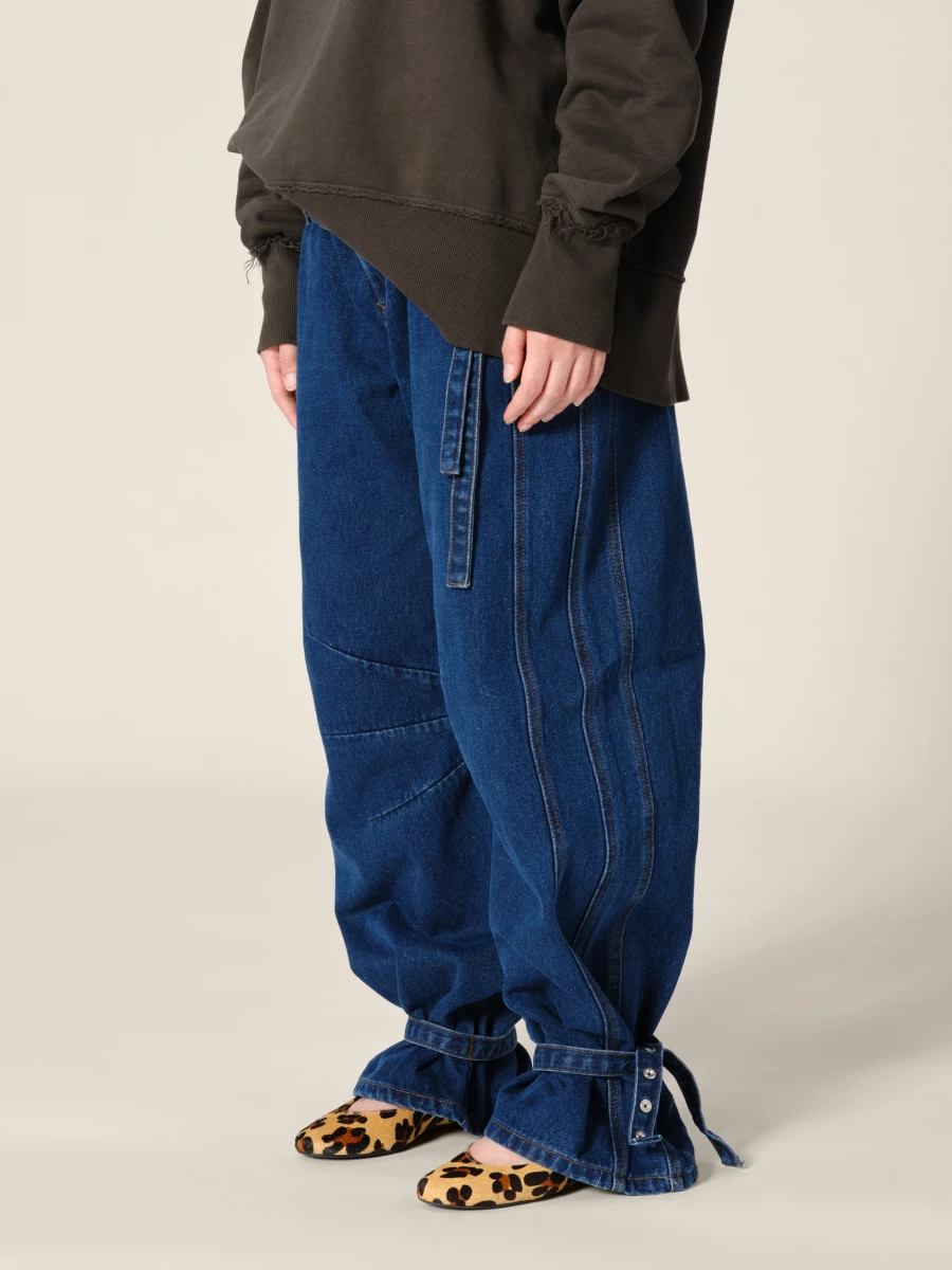 Dark Blue 'Skylar' Belted Wide Leg Jeans