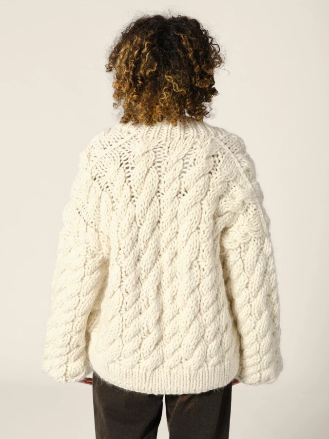 Ivory 'Bibi' Cable Chunky Wool Cardigan