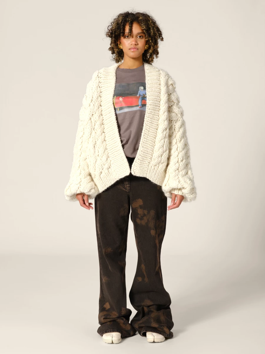 Ivory 'Bibi' Cable Chunky Wool Cardigan