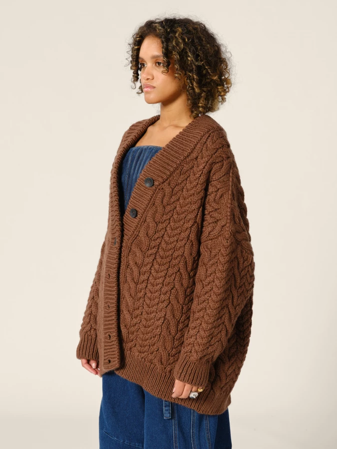 Cardigan Marrone 'Barb' in pura Lana leggera