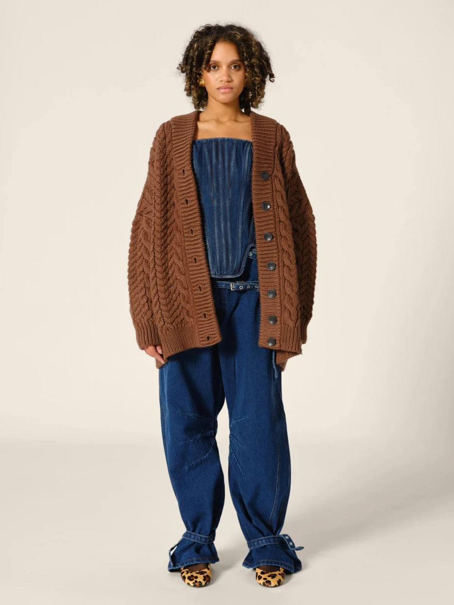 Brown 'Barb' Cardigan in Pure Light Wool