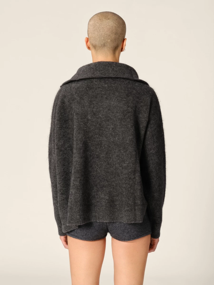 Maglione Zip Up Grigio Scuro 'Seba' in misto Lana Mohair