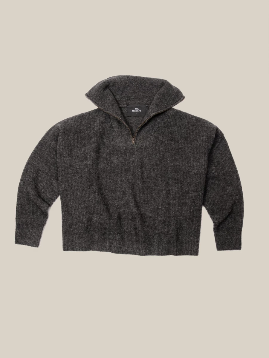 Dark Grey 'Seba' Wool Mohair Half Zip Sweater