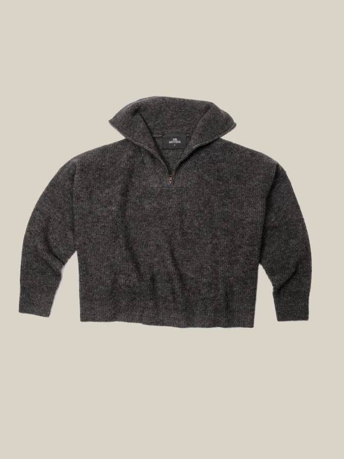 Maglione Zip Up Grigio Scuro 'Seba' in misto Lana Mohair