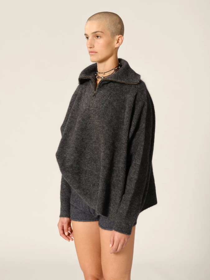 Dark Grey 'Seba' Wool Mohair Half Zip Sweater