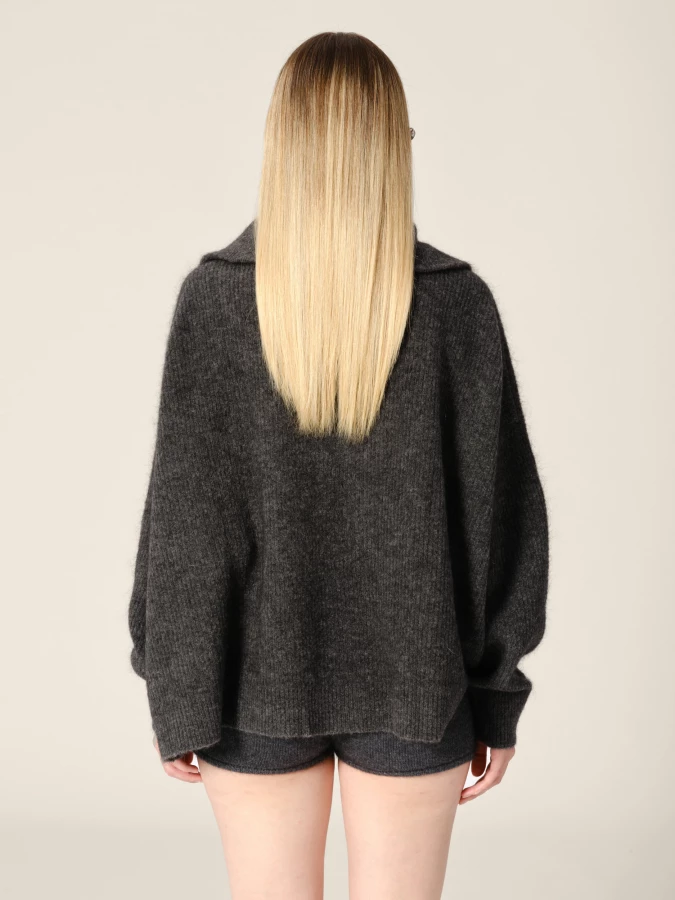 Maglione Zip Up Grigio Scuro 'Seba' in misto Lana Mohair