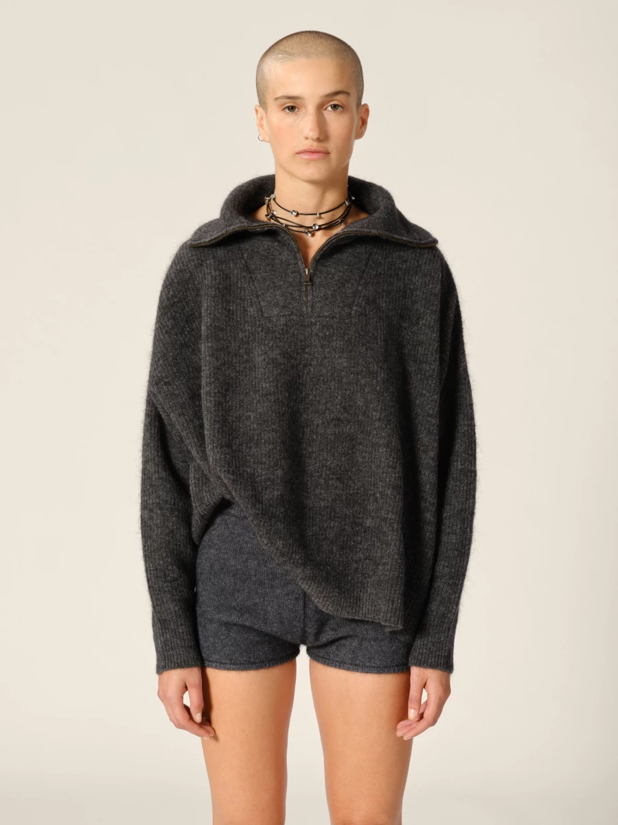 Dark Grey 'Seba' Wool Mohair Half Zip Sweater