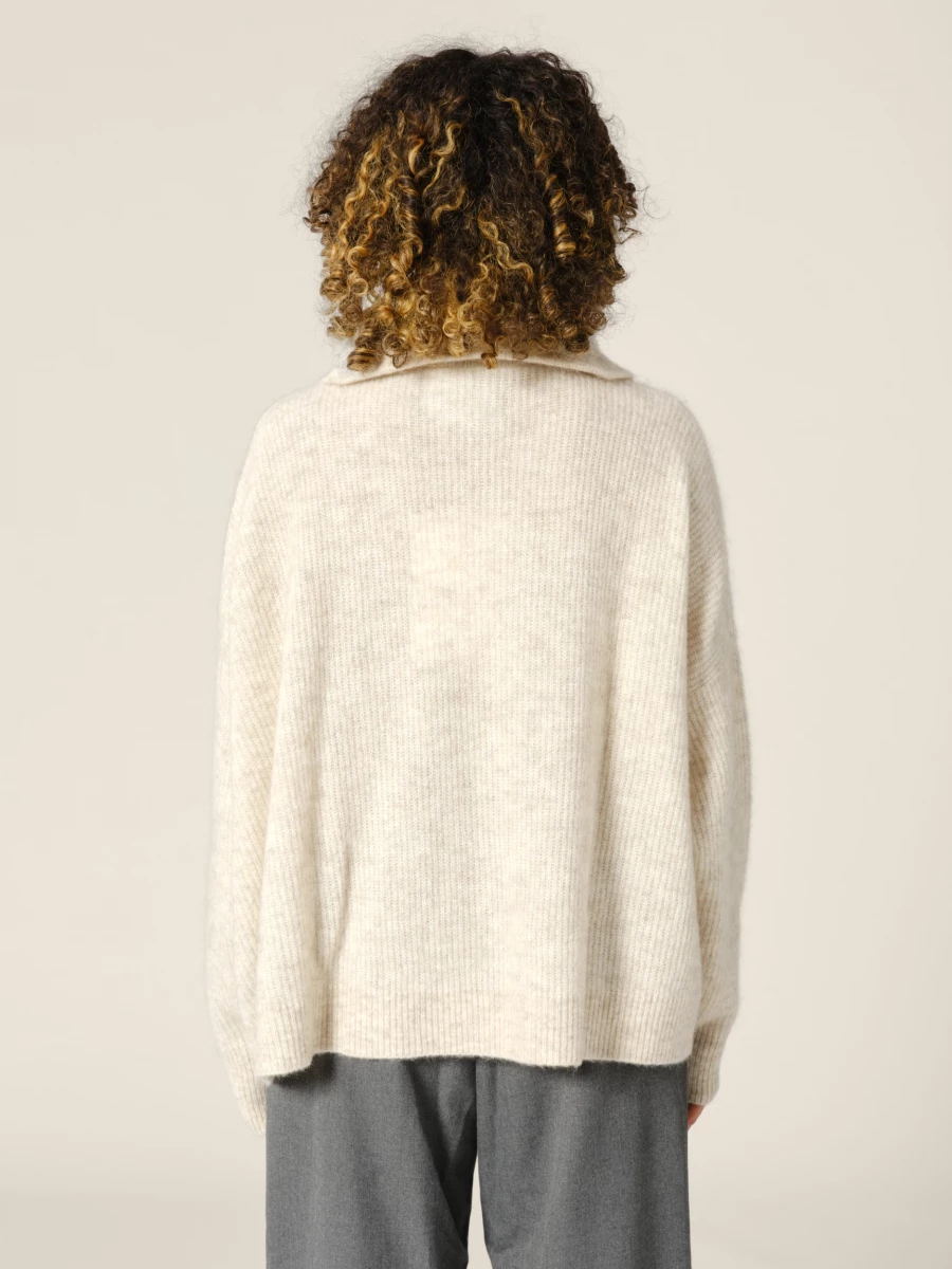 Maglione Zip Up Beige 'Seba' in misto Mohair