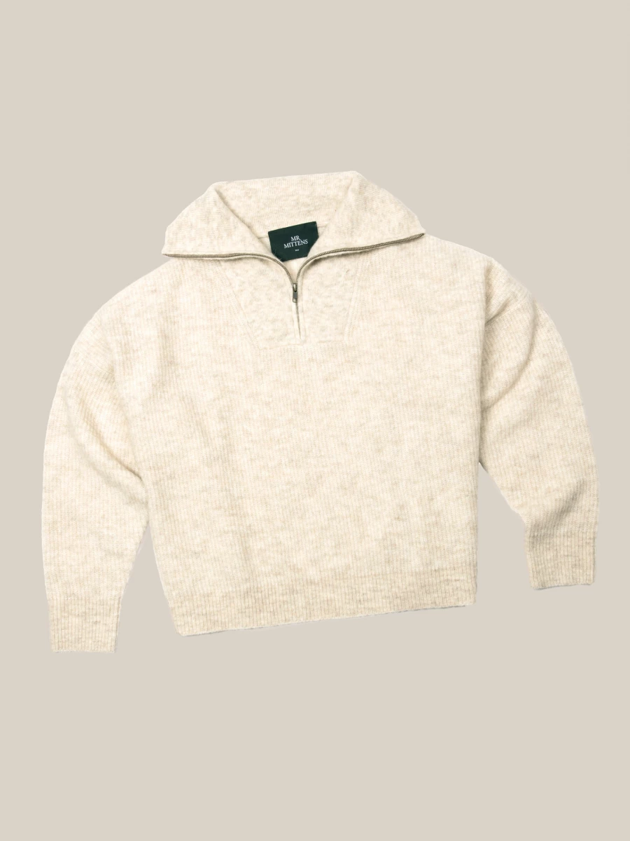 Maglione Zip Up Beige 'Seba' in misto Mohair