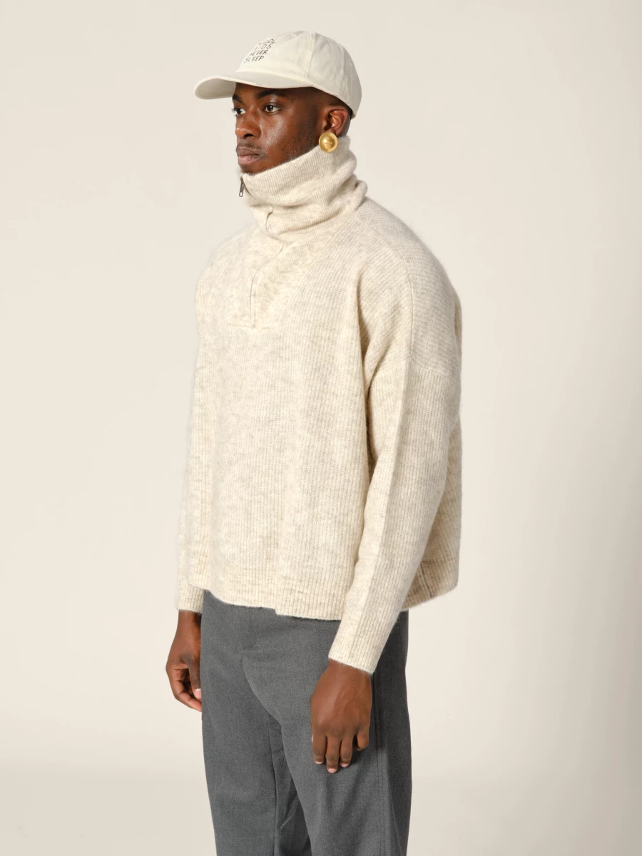 Maglione Zip Up Beige 'Seba' in misto Mohair
