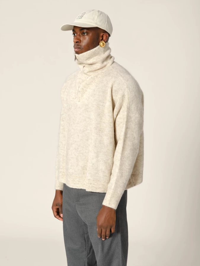 Maglione Zip Up Beige 'Seba' in misto Mohair