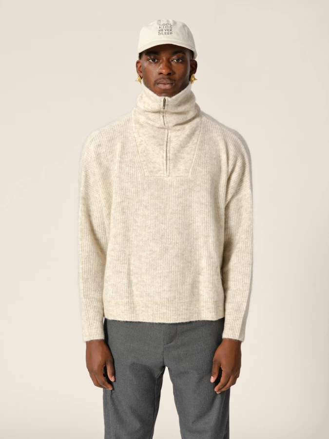 Maglione Zip Up Beige 'Seba' in misto Mohair