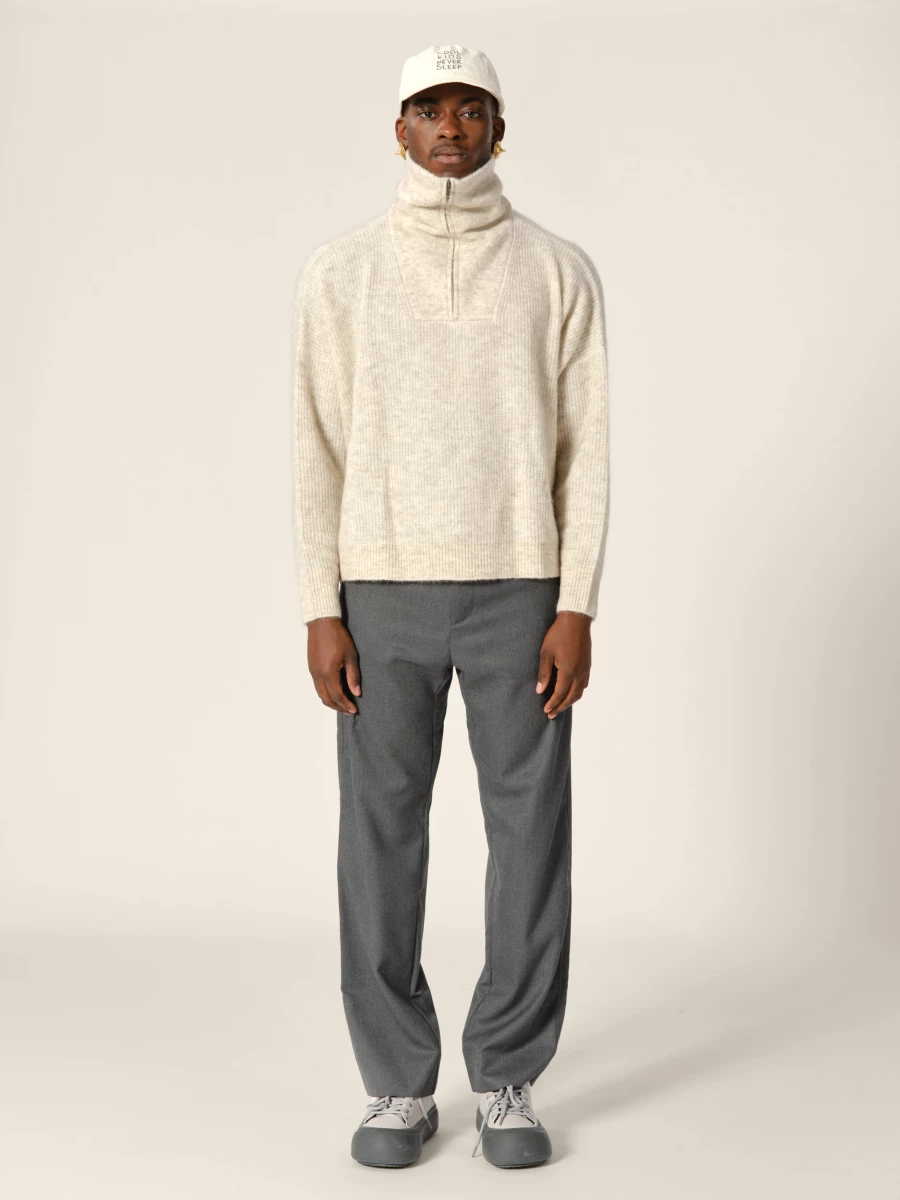 Beige 'Seba' Wool Mohair Half Zip Sweater