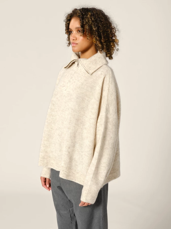 Beige 'Seba' Wool Mohair Half Zip Sweater