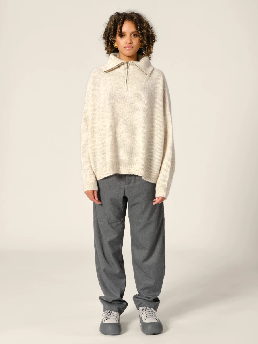 Beige 'Seba' Wool Mohair Half Zip Sweater