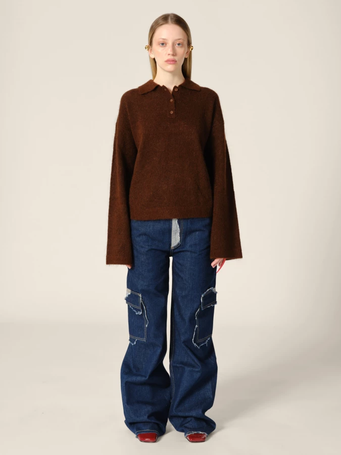 Brown 'Stan' Wool Mohair Polo