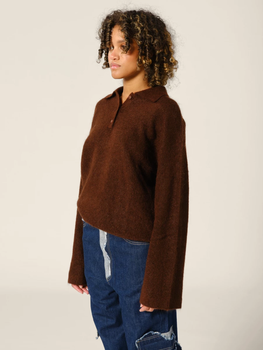 Brown 'Stan' Wool Mohair Polo