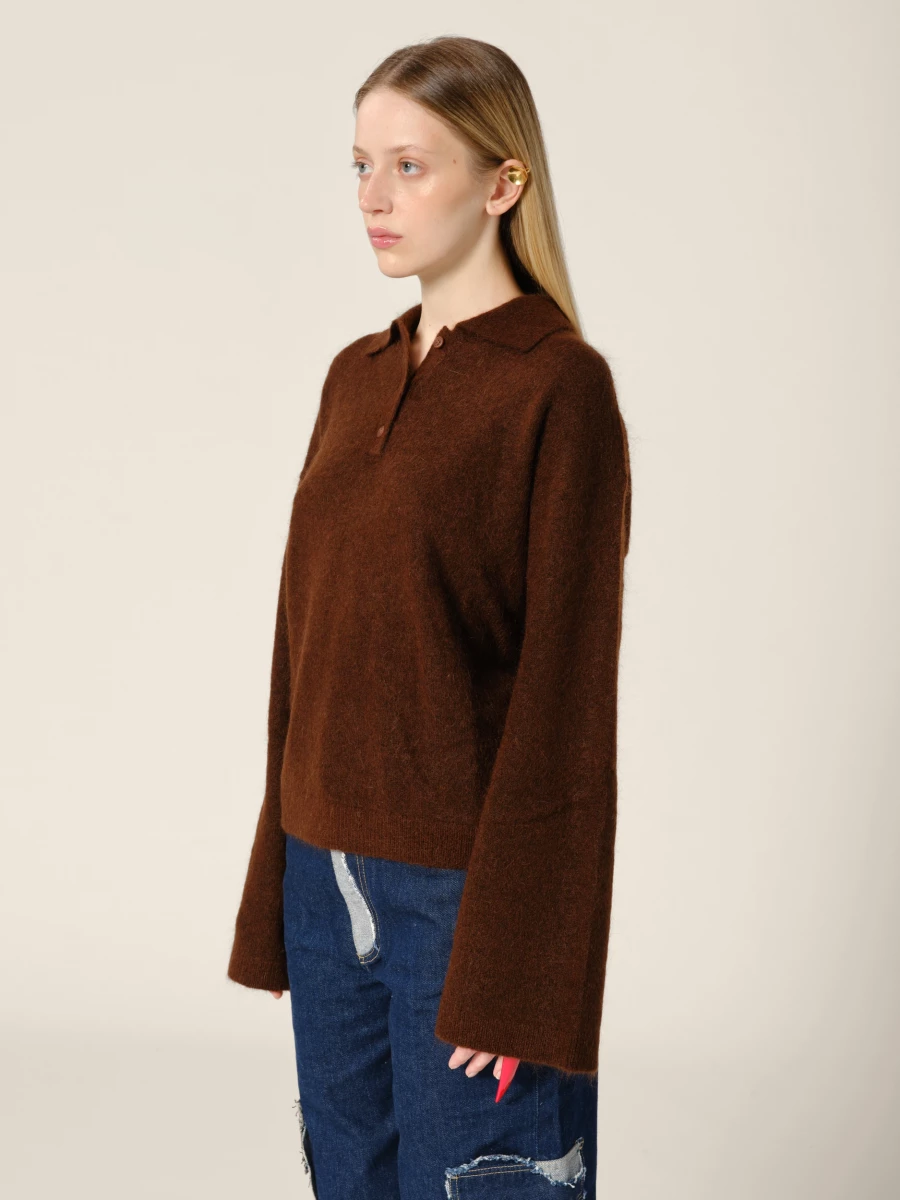 Brown 'Stan' Wool Mohair Polo