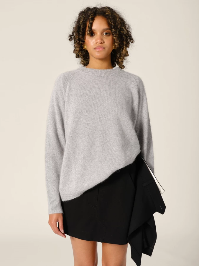 Maglione Girocollo Grigio Chiaro 'Stella' in Raccoon