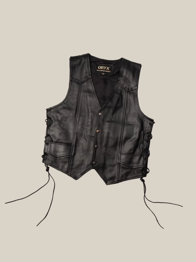 Black Wolf Embroidery Vintage Leather Vest