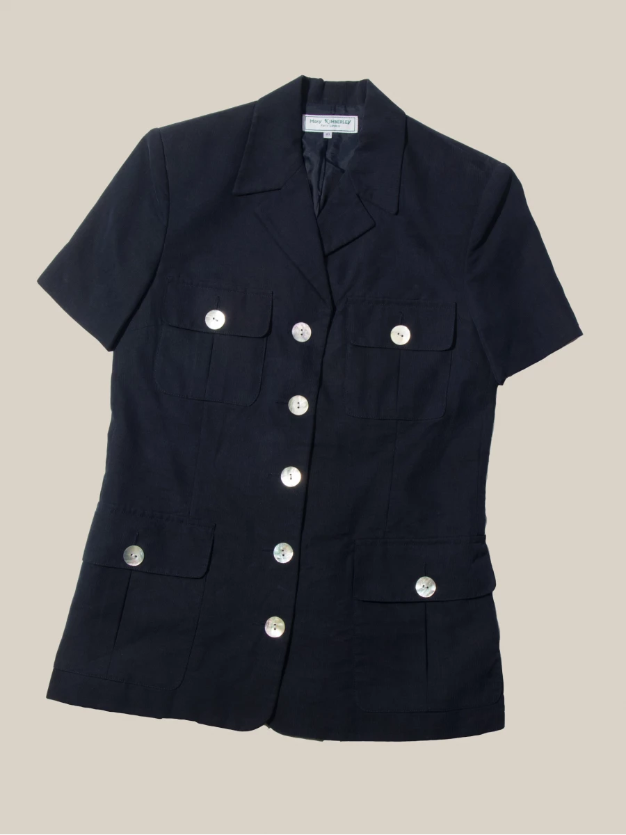 Dark Blue Vintage Short Sleeve Blazer